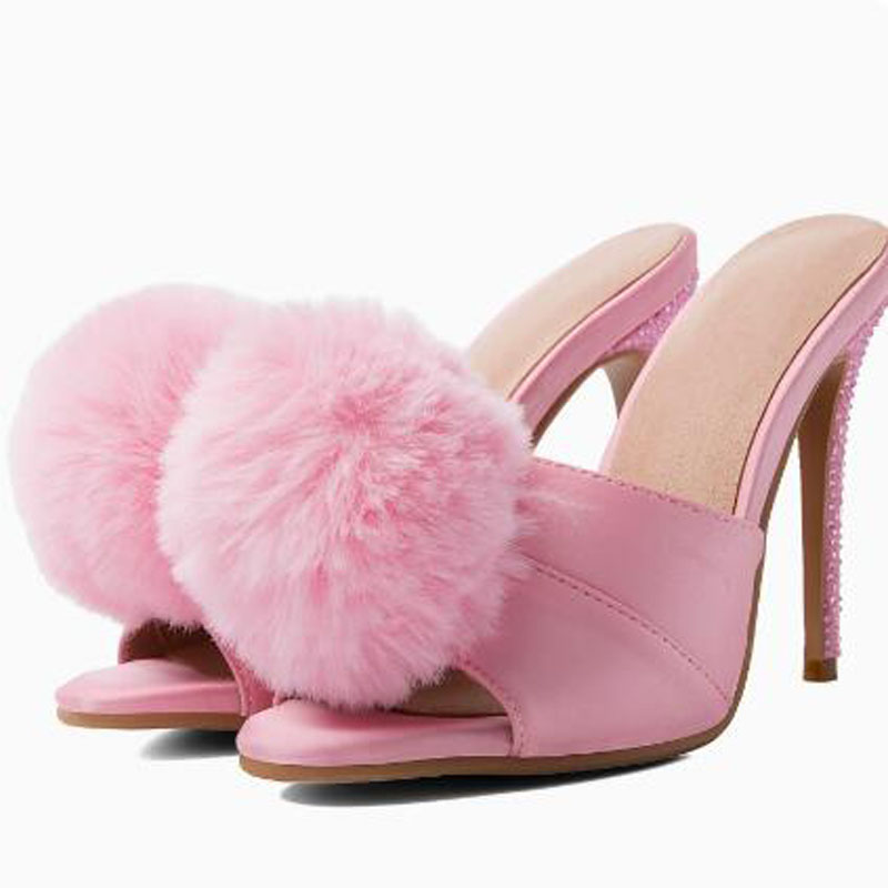 Pink Satin Ball Fur Pom‑pom Hi - Slip Dress Satin recension och pris